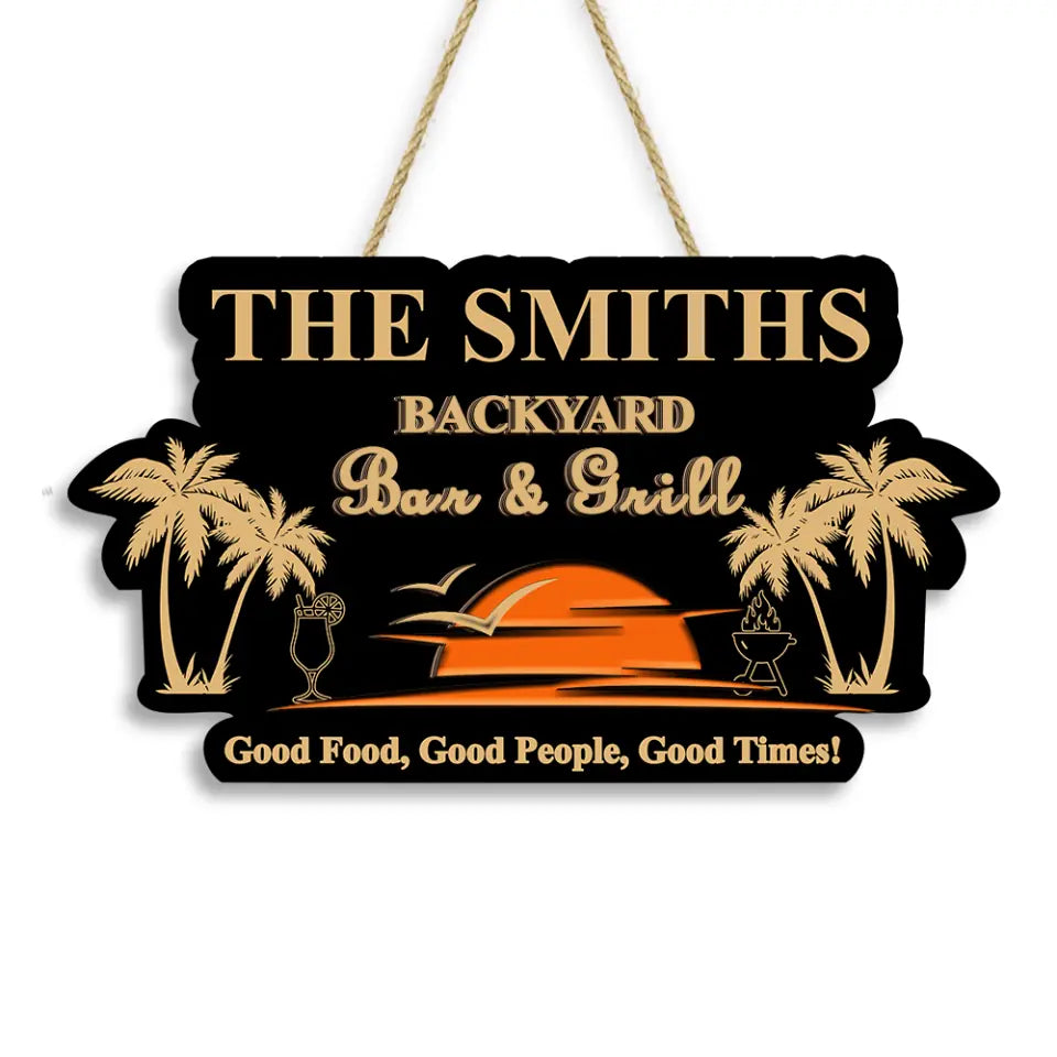 Backyard Pool Sign | Outdoor Pool Signs | Wood Engraved Pool Bar &amp; Grill Sign | Personalized Outdoor Sign
