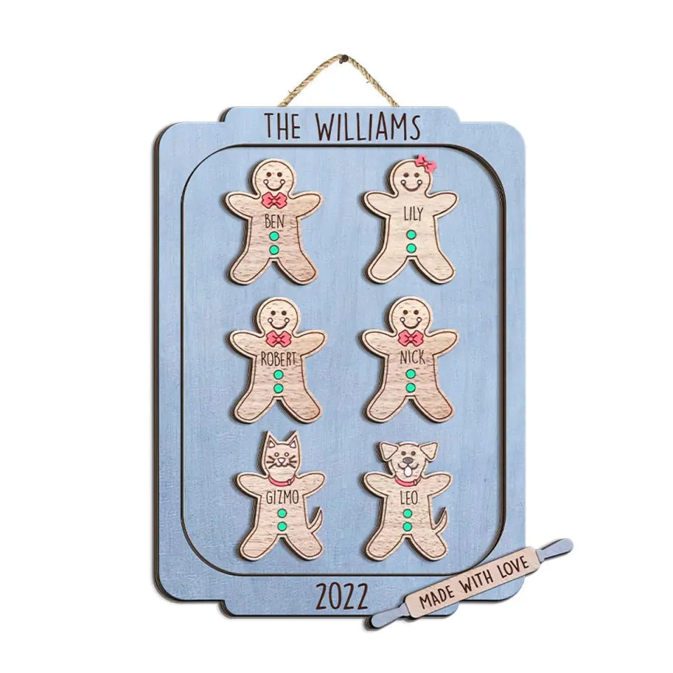 Cookie Christmas, Gingerbread Family Cookie Sheet - Personalized 2 Layer Sign