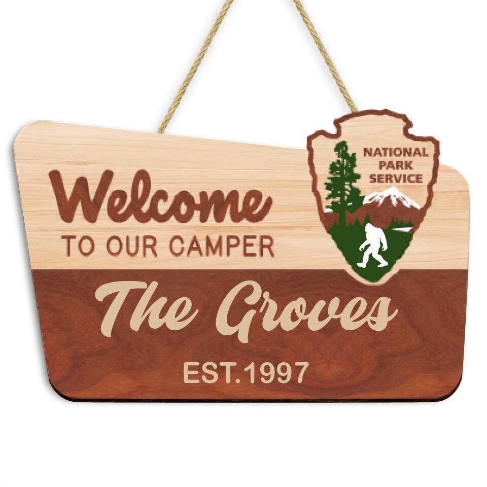 Welcome To Our Custom Title, Gift For Camping Lover - Personalized Wooden Sign 2 Layer