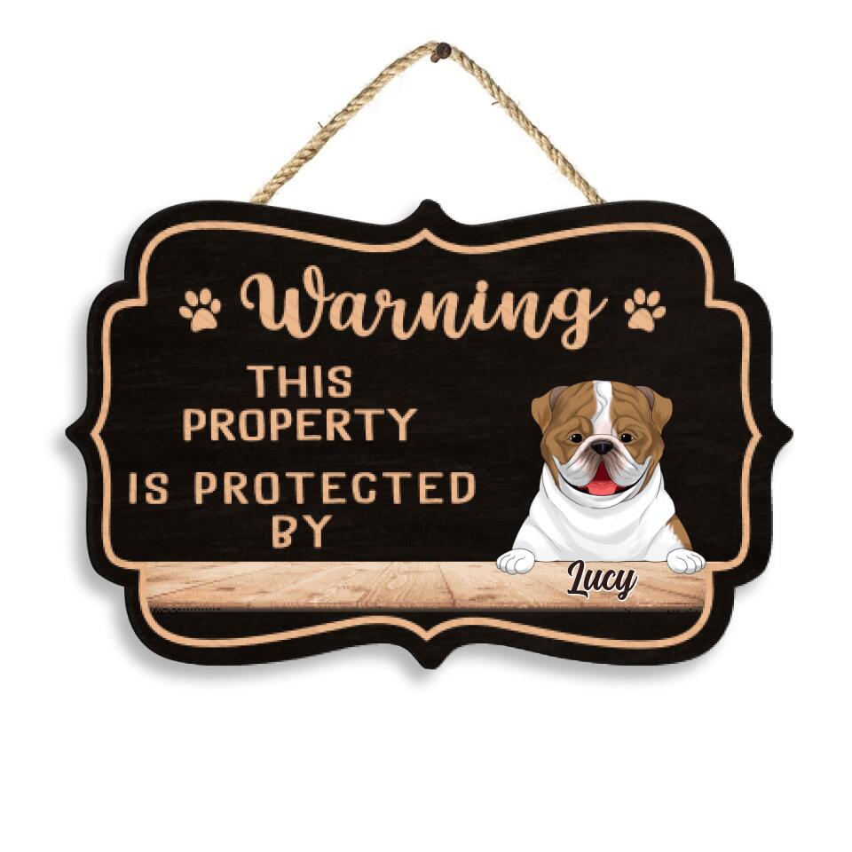 Warning This Property Is Protected By - Personalized 2 Layer Wooden Sign Custom Shape