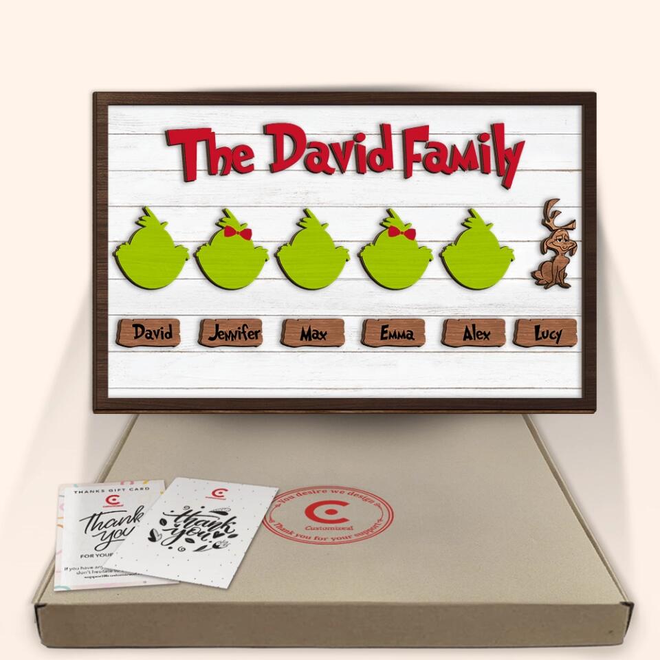 Green Family 3D Christmas Holiday Sign - Personalized 2 Layer Sign