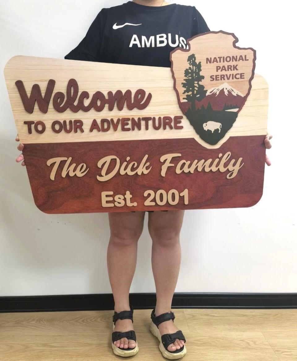 Welcome To Our Adventure - Personalized Door Sign 2 Layer, Camping Decoration
