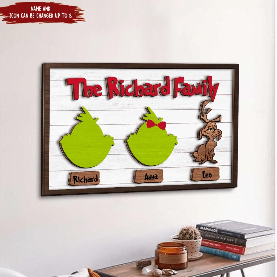 Green Family 3D Christmas Holiday Sign - Personalized 2 Layer Sign