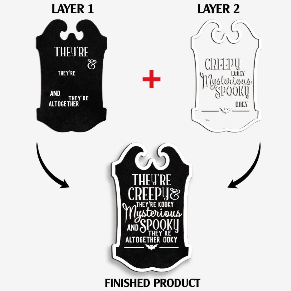 Halloween Sign, They're Creepy They're Kooky Mysterious And Spooky - Personalized 2 Layer Sign, Gift For Family, Halloween Gift