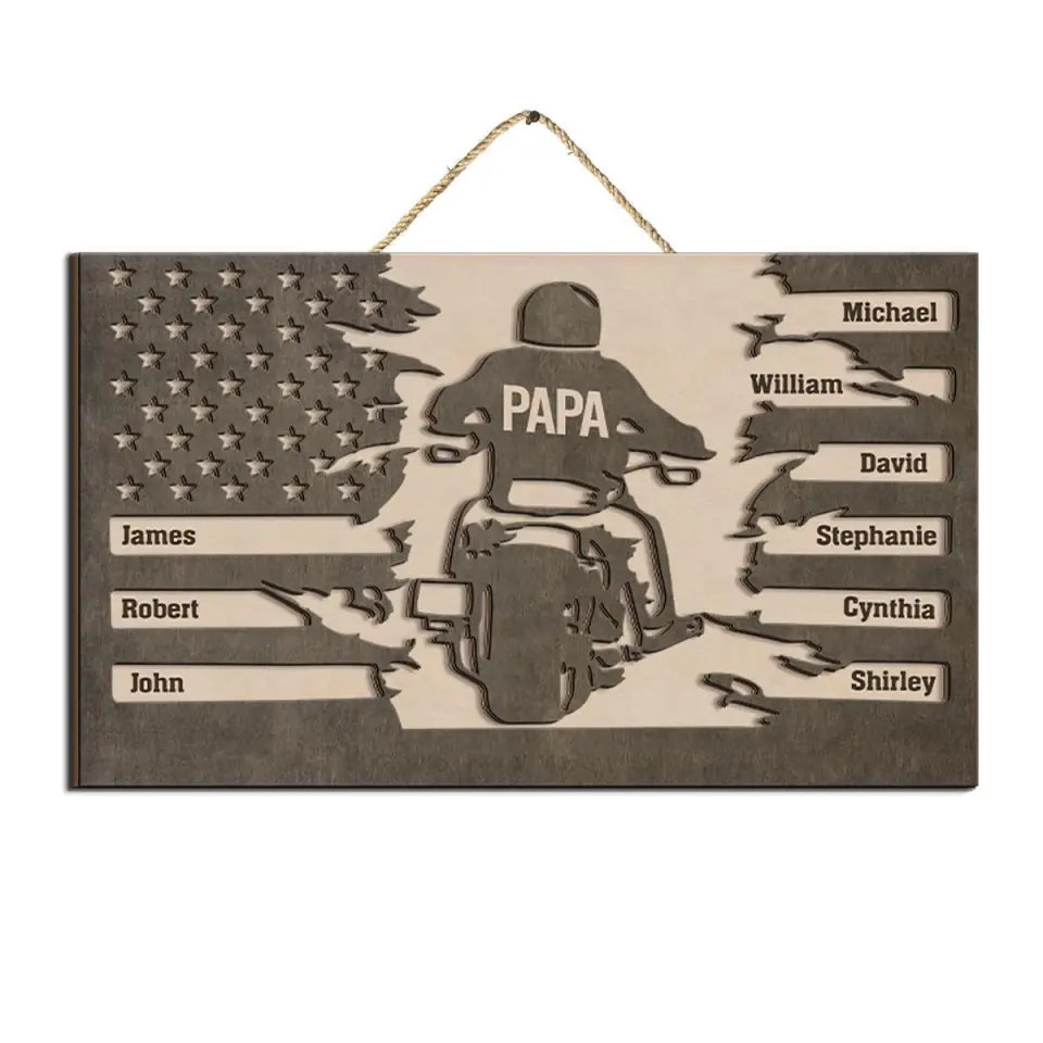 Father Motocycle American Flag Sign - Personalized 2 Layer Sign