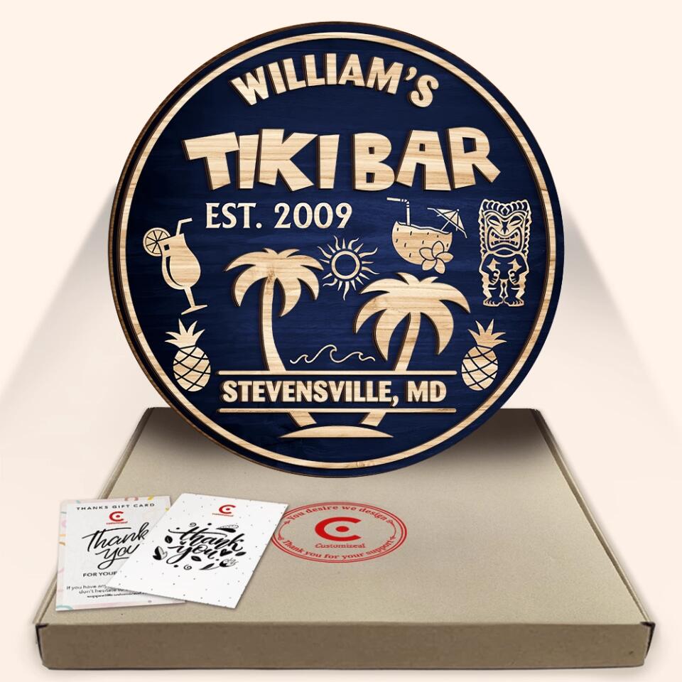 Pool Bar Sign, Family Sign - Personalized 2 Layer Sign