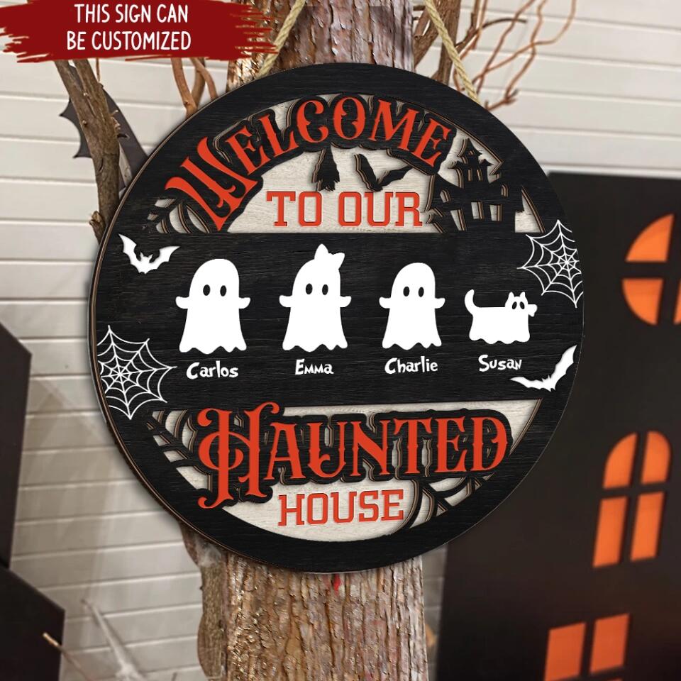 Welcome To Our Haunted House - Personalized 2 Layer Sign, Custom Halloween Family Sign