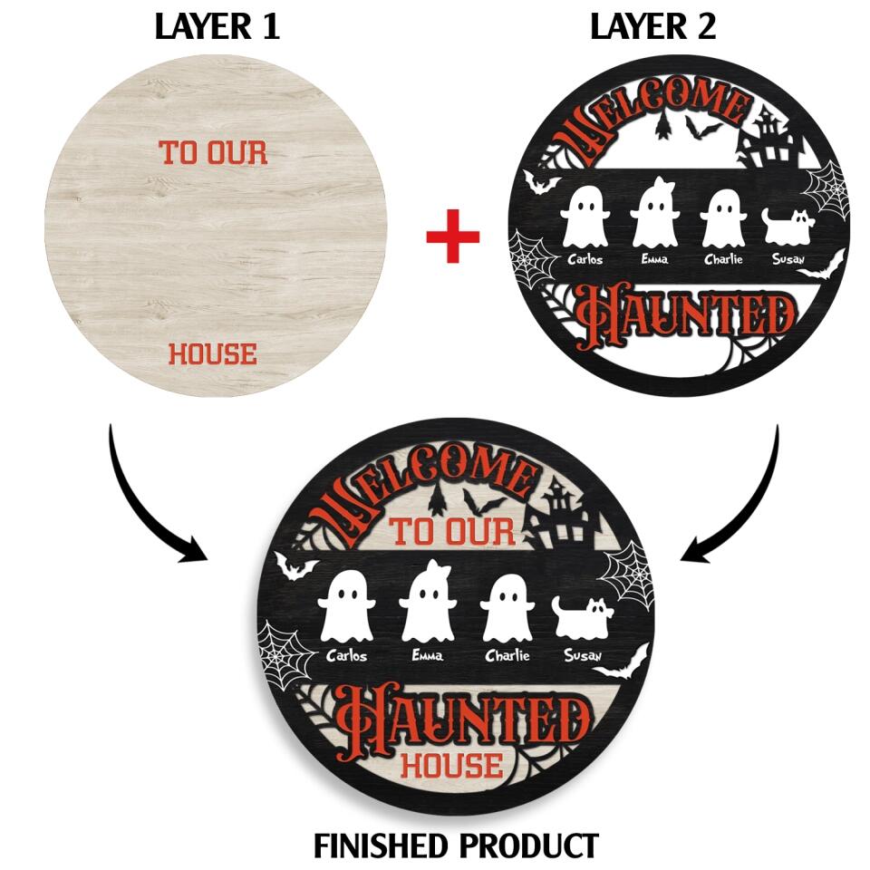 Welcome To Our Haunted House - Personalized 2 Layer Sign, Custom Halloween Family Sign