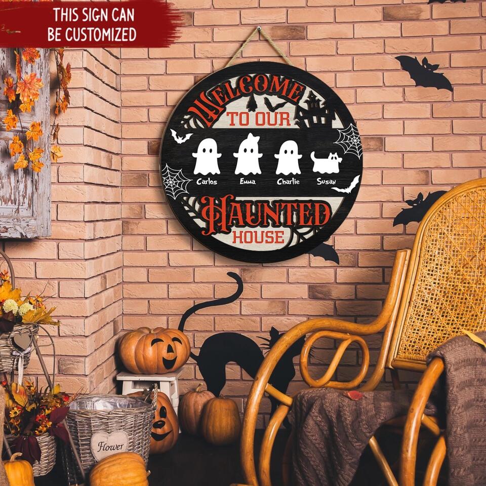 Welcome To Our Haunted House - Personalized 2 Layer Sign, Custom Halloween Family Sign
