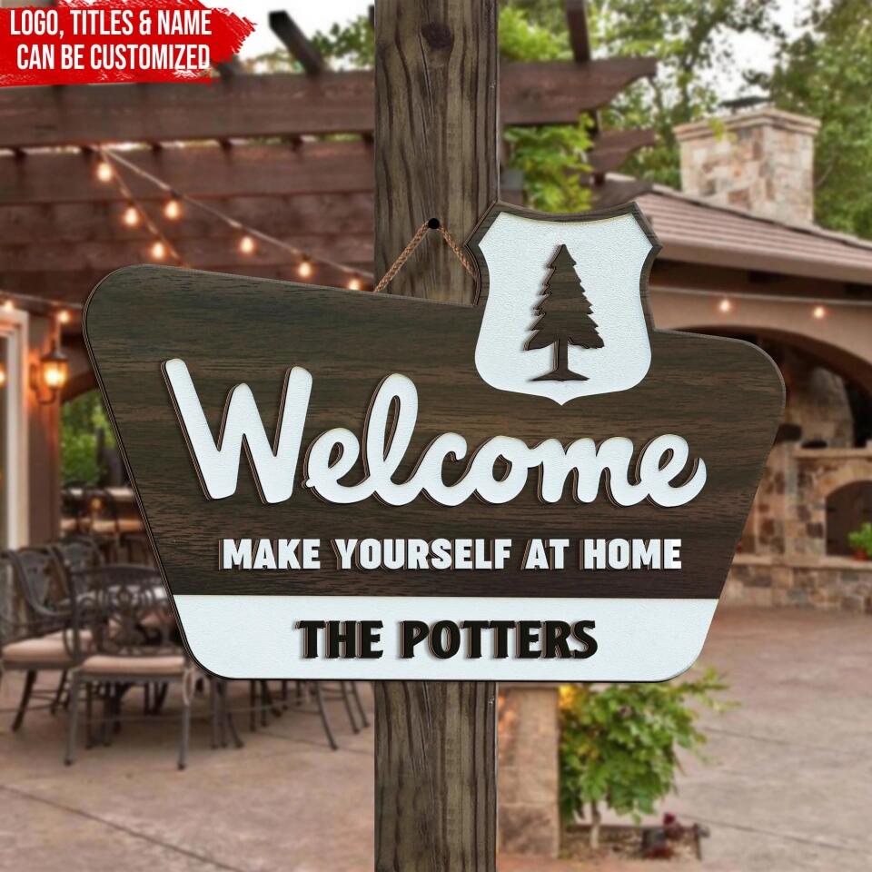 Welcome Sign, National Parks Style - Personalized 2 Layer Sign