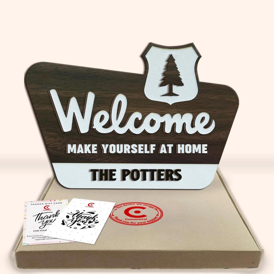 Welcome Sign, National Parks Style - Personalized 2 Layer Sign