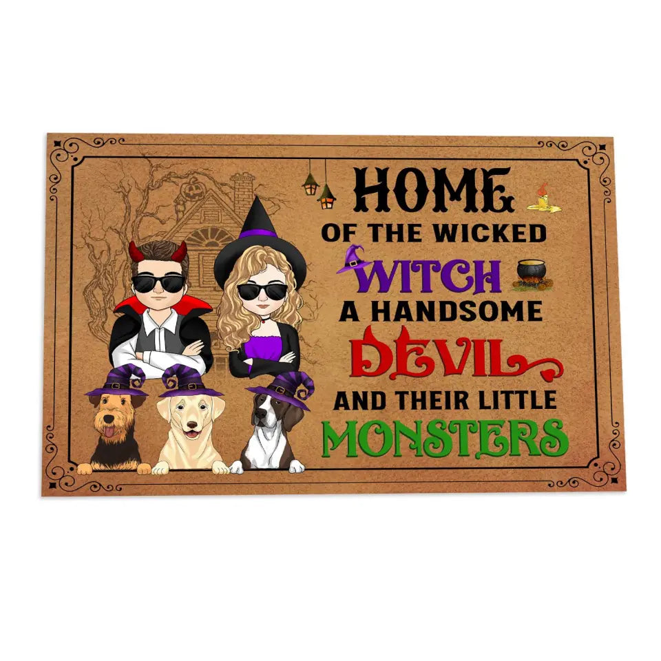 The Wicked Witch &amp; Her Lil Monsters - Personalized Doormat, Halloween Gifts