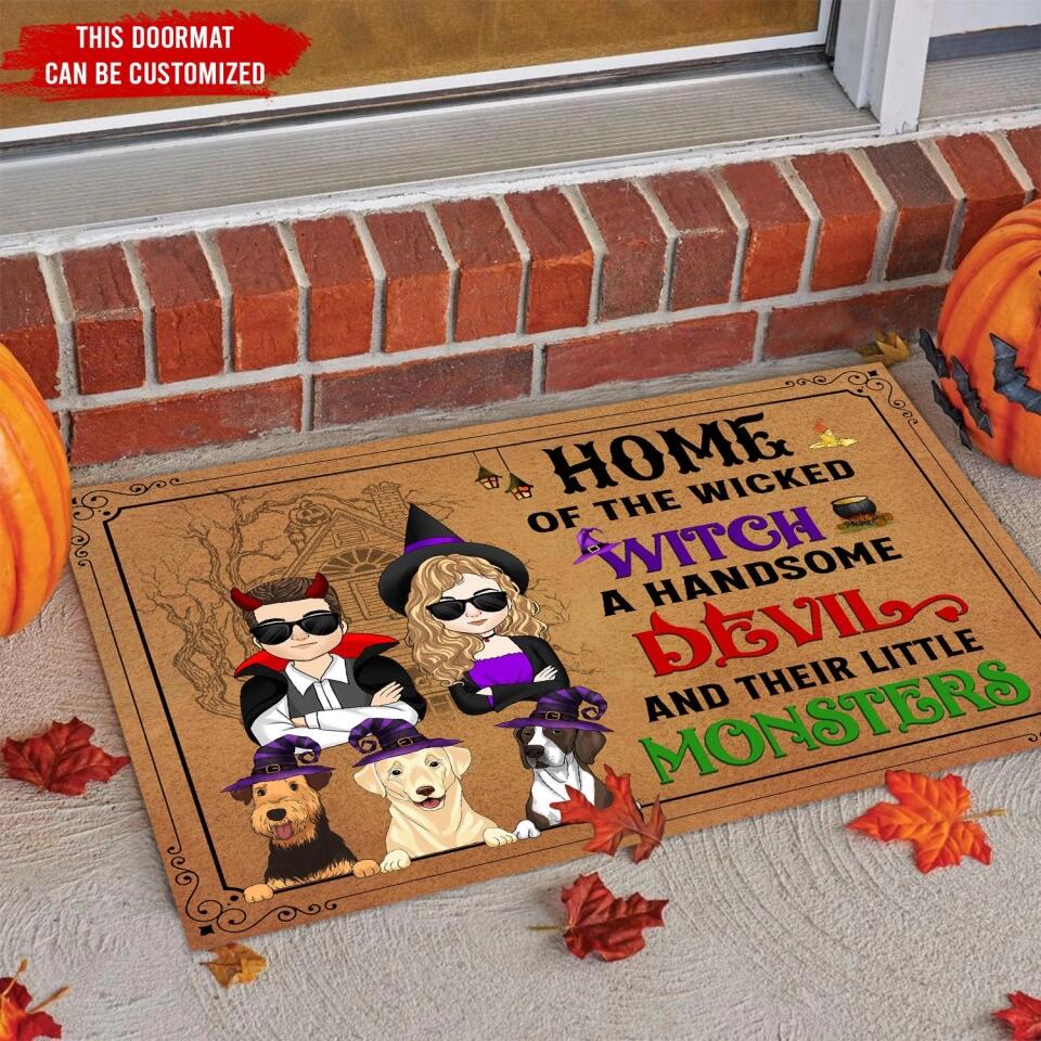 The Wicked Witch & Her Lil Monsters - Personalized Doormat, Halloween Gifts