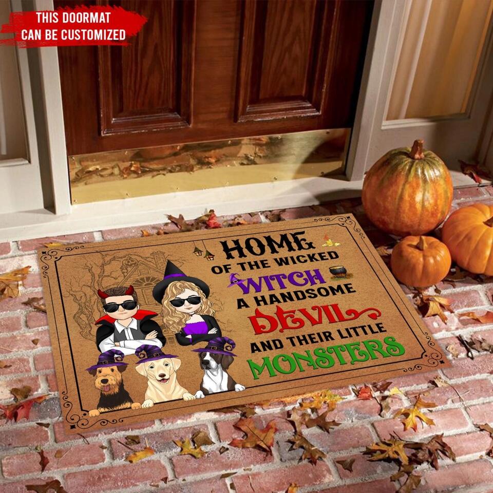 The Wicked Witch & Her Lil Monsters - Personalized Doormat, Halloween Gifts