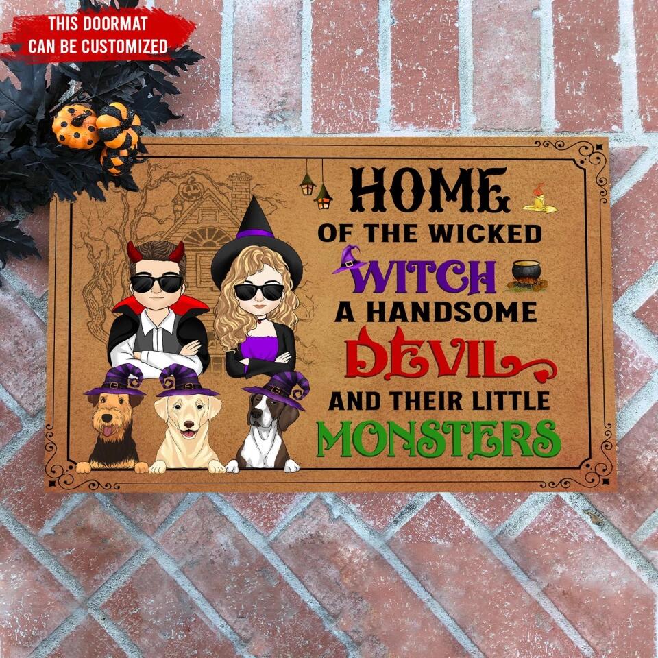 The Wicked Witch & Her Lil Monsters - Personalized Doormat, Halloween Gifts