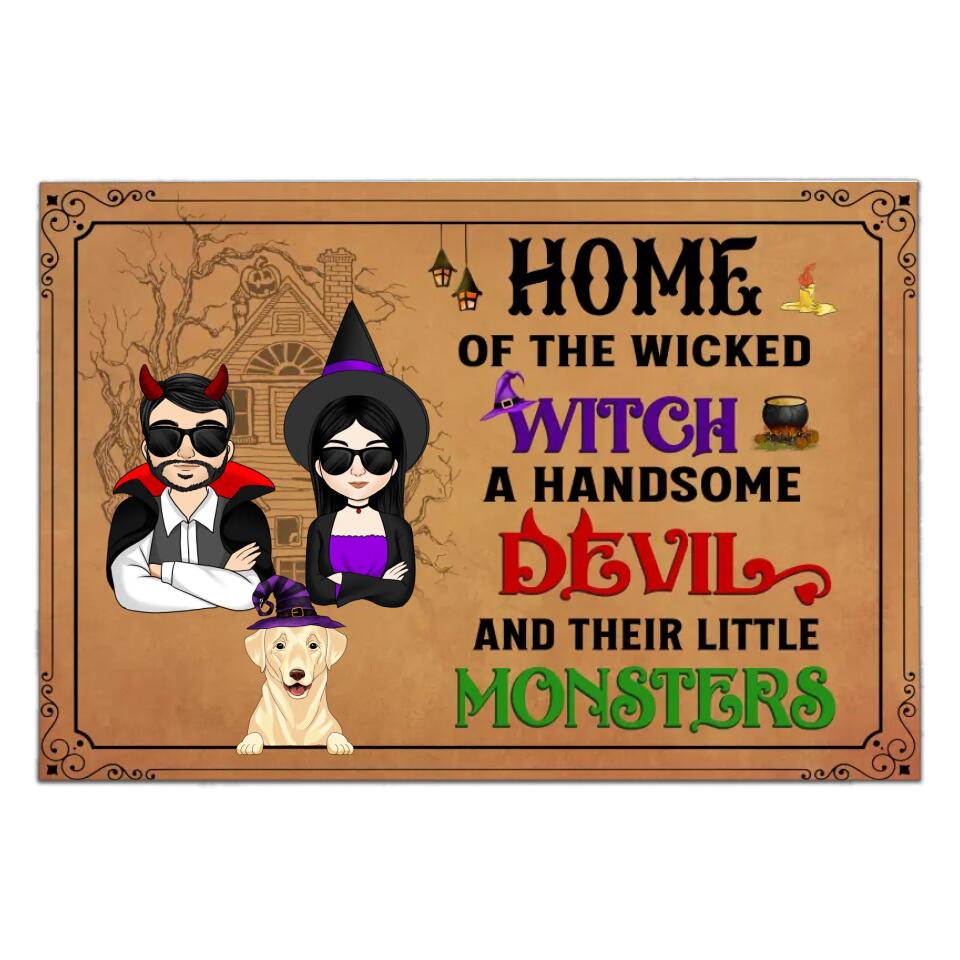 The Wicked Witch & Her Lil Monsters - Personalized Doormat, Halloween Gifts