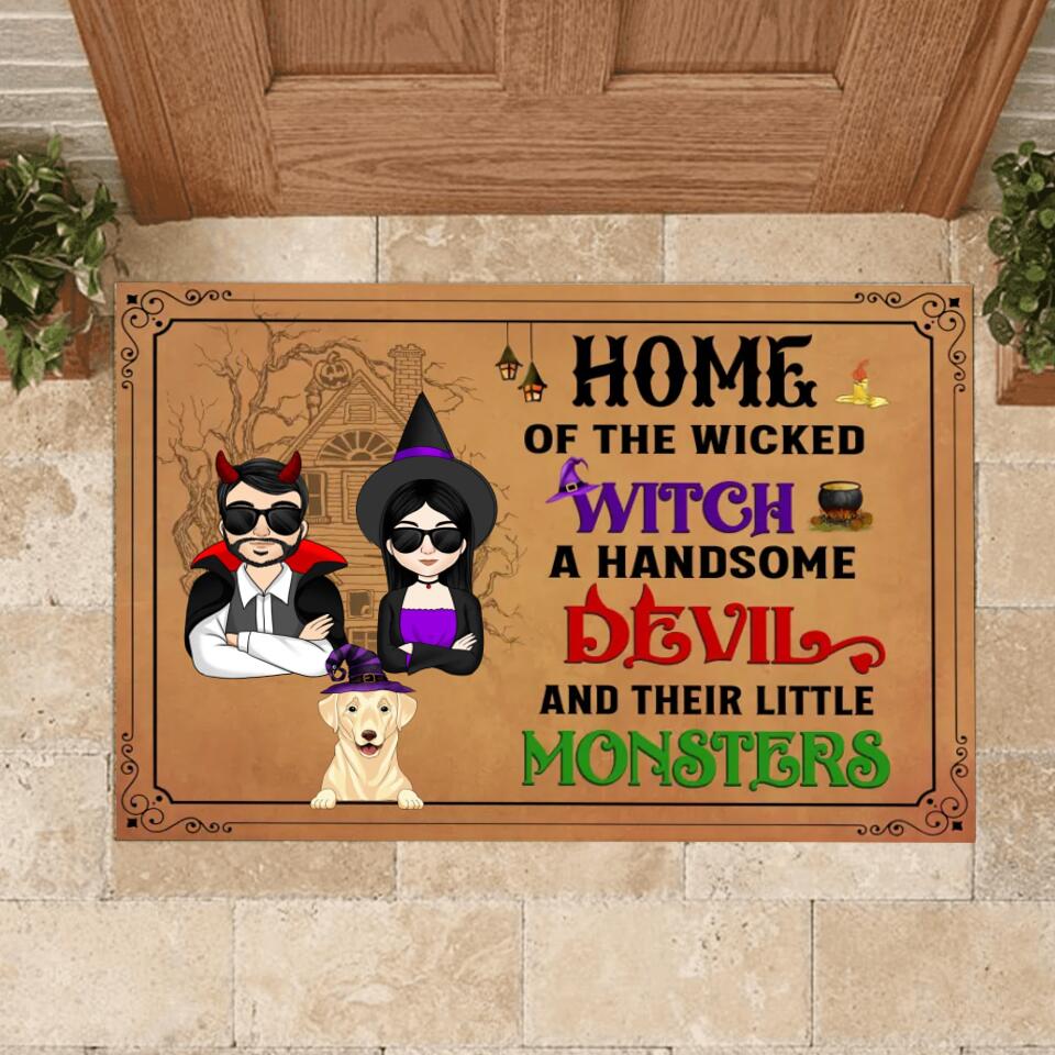 The Wicked Witch & Her Lil Monsters - Personalized Doormat, Halloween Gifts
