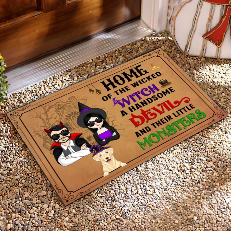 The Wicked Witch & Her Lil Monsters - Personalized Doormat, Halloween Gifts