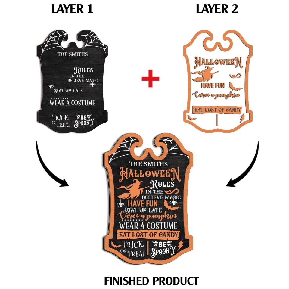 Halloween Rules In The Believe Magic, Have Fun, Stay Up Late, Carve A Pumpkin - Personalized 2 Layer Sign