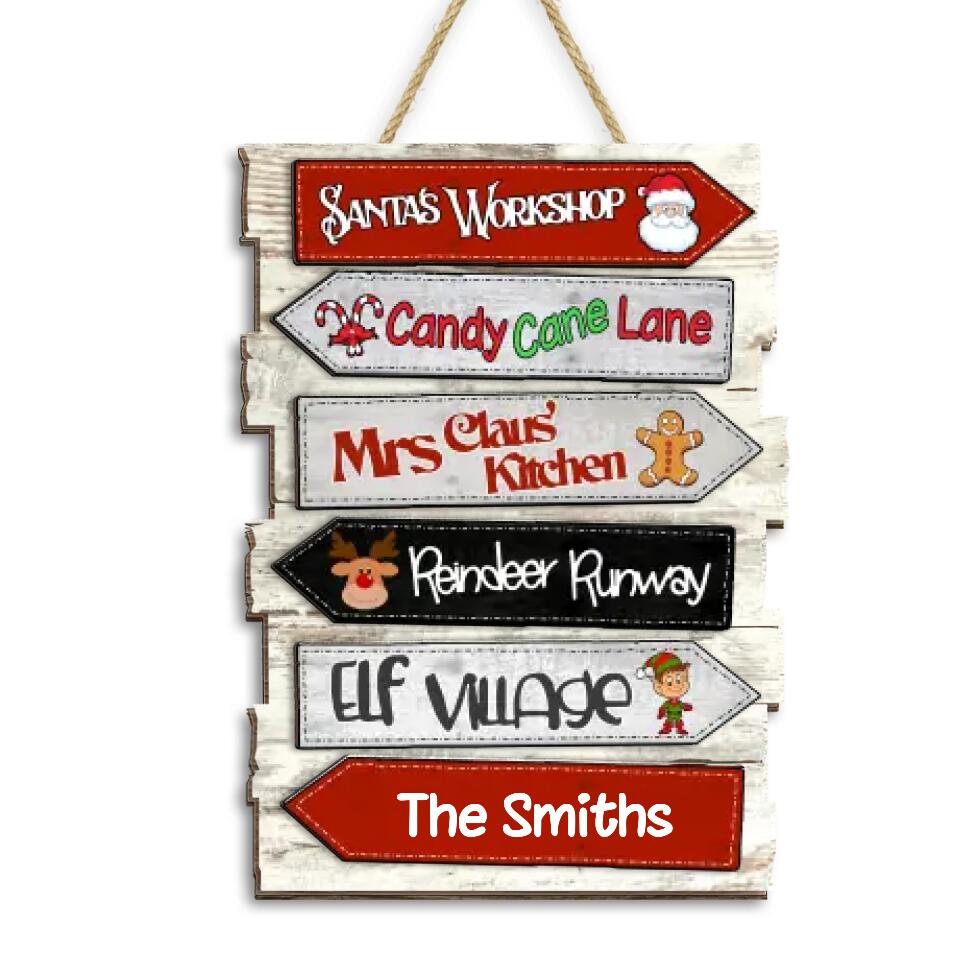 Christmas Sign Post, Direction Sign, Santa Workshop - Personalized 2 Layer Sign