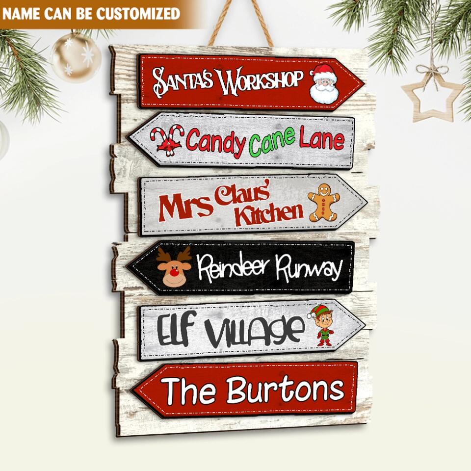 Christmas Sign Post, Direction Sign, Santa Workshop - Personalized 2 Layer Sign
