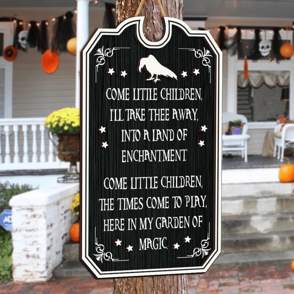Come Little Children Primitive Halloween 2 Layer Wood Sign