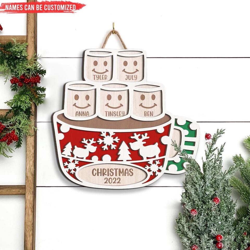 Hot Cocoa Marshmallow - Personalized 2 Layer Sign, Gift For Family