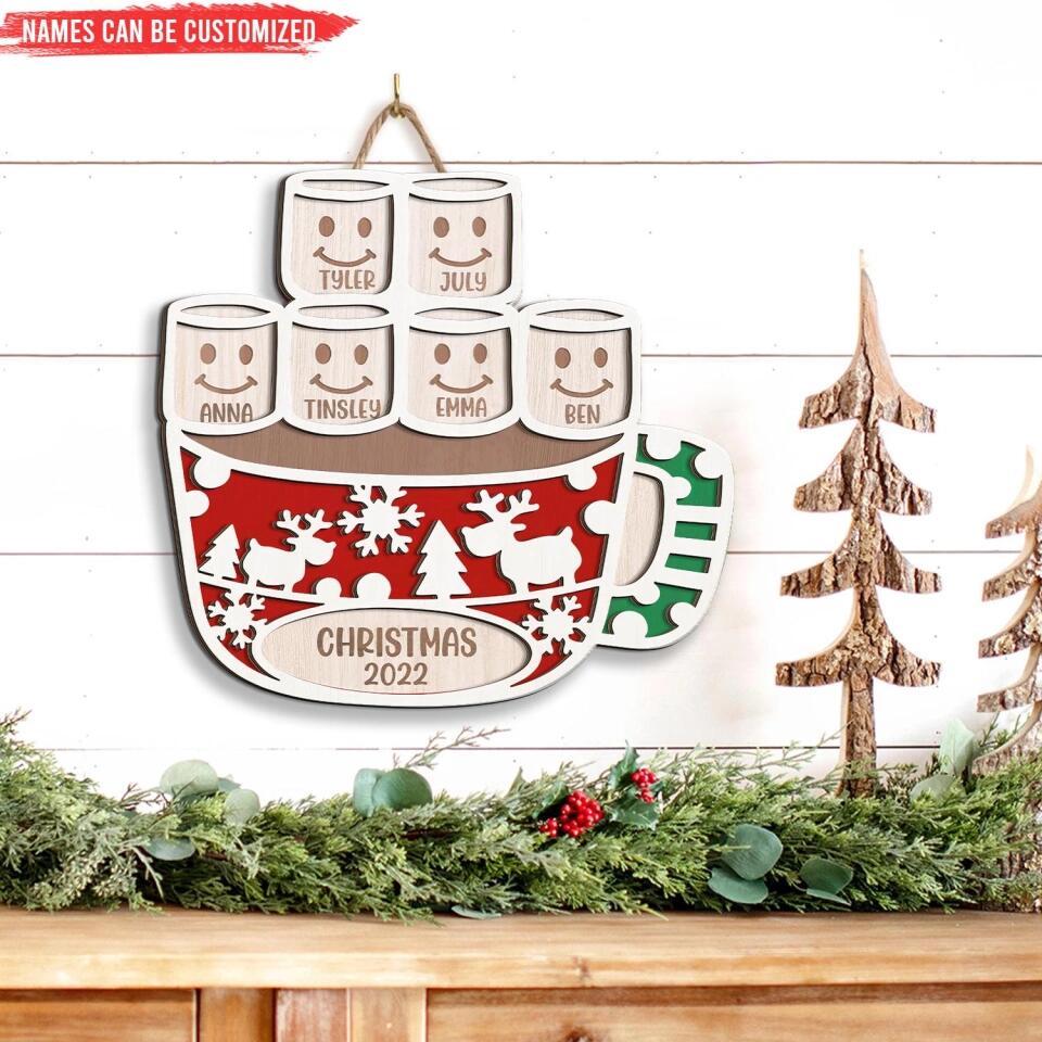 Hot Cocoa Marshmallow - Personalized 2 Layer Sign, Gift For Family