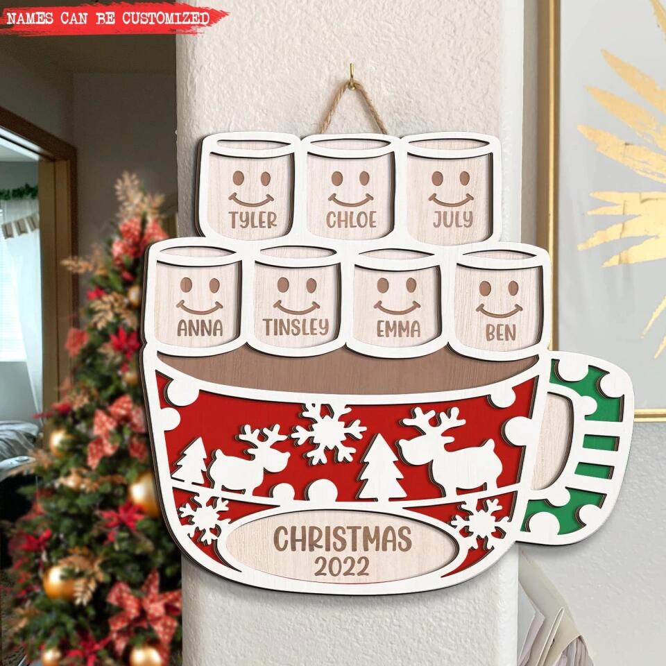 Hot Cocoa Marshmallow - Personalized 2 Layer Sign, Gift For Family