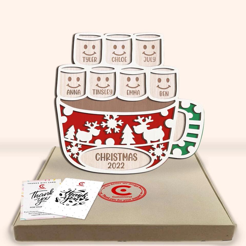 Hot Cocoa Marshmallow - Personalized 2 Layer Sign, Gift For Family