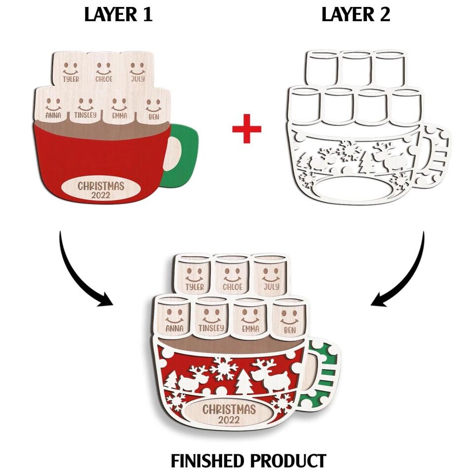 Hot Cocoa Marshmallow - Personalized 2 Layer Sign, Gift For Family