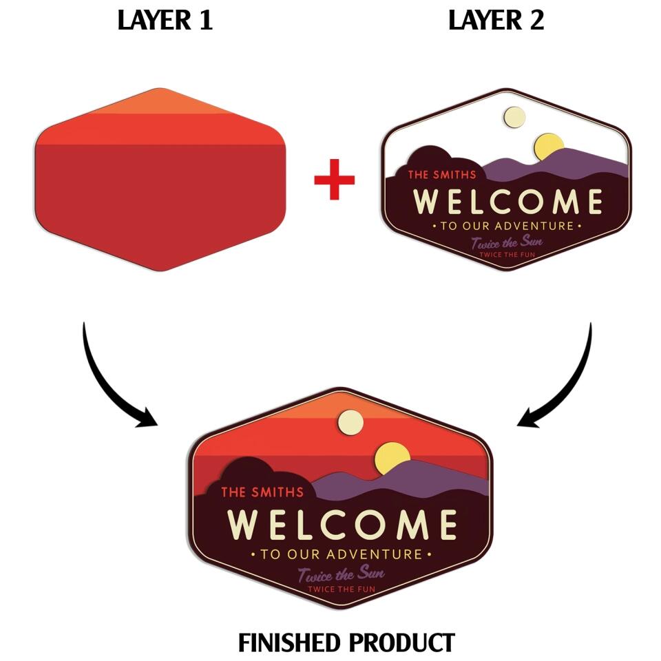 Sun Set Welcome To Our Adventure - Personalize 2 Layer Sign