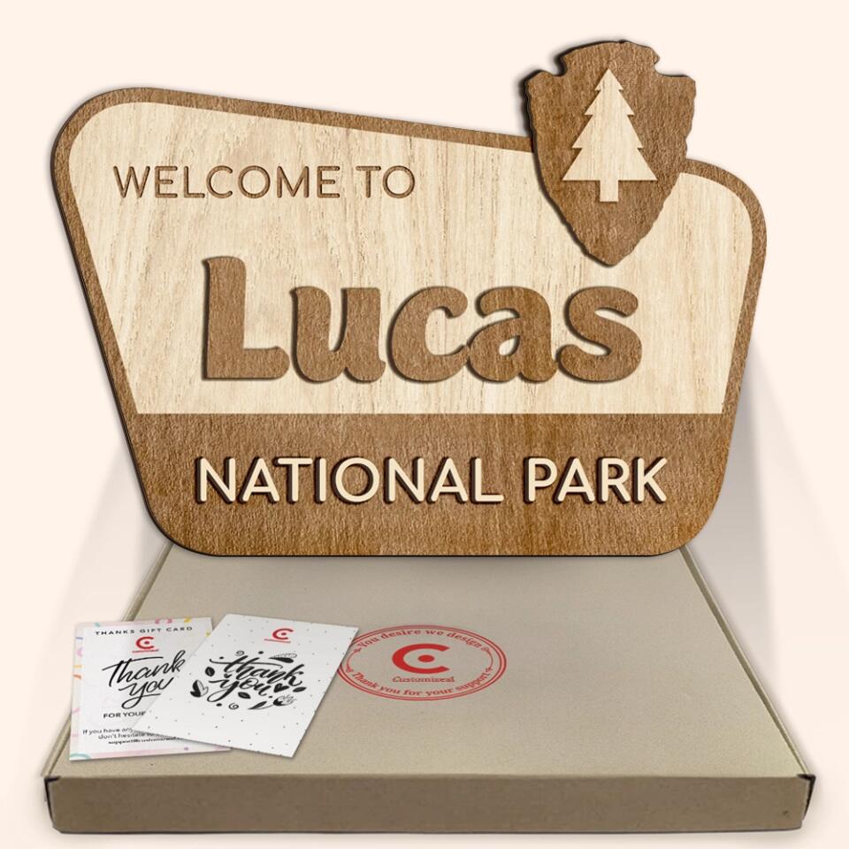 Custom Name National Park Sign, Personalized Wooden 2 Layer Sign