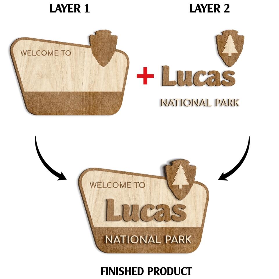 Custom Name National Park Sign, Personalized Wooden 2 Layer Sign