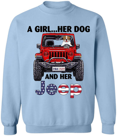 A Girl Her Dog And Her Jeep - Personalized T-Shirt, Gift For Jeep Lover