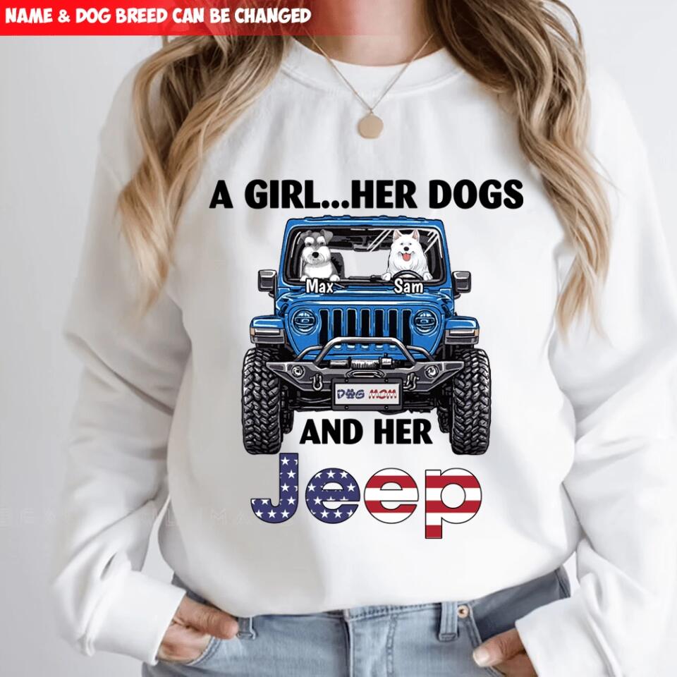 A Girl Her Dog And Her Jeep - Personalized T-Shirt, Gift For Jeep Lover