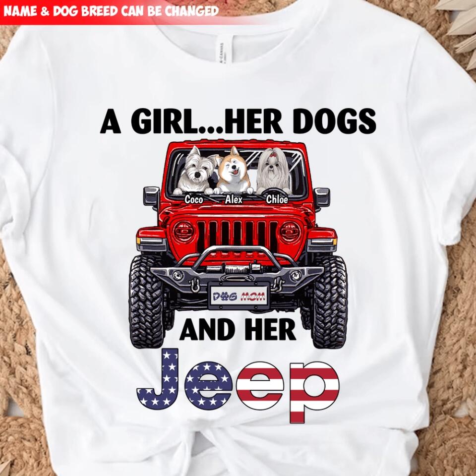 A Girl Her Dog And Her Jeep - Personalized T-Shirt, Gift For Jeep Lover