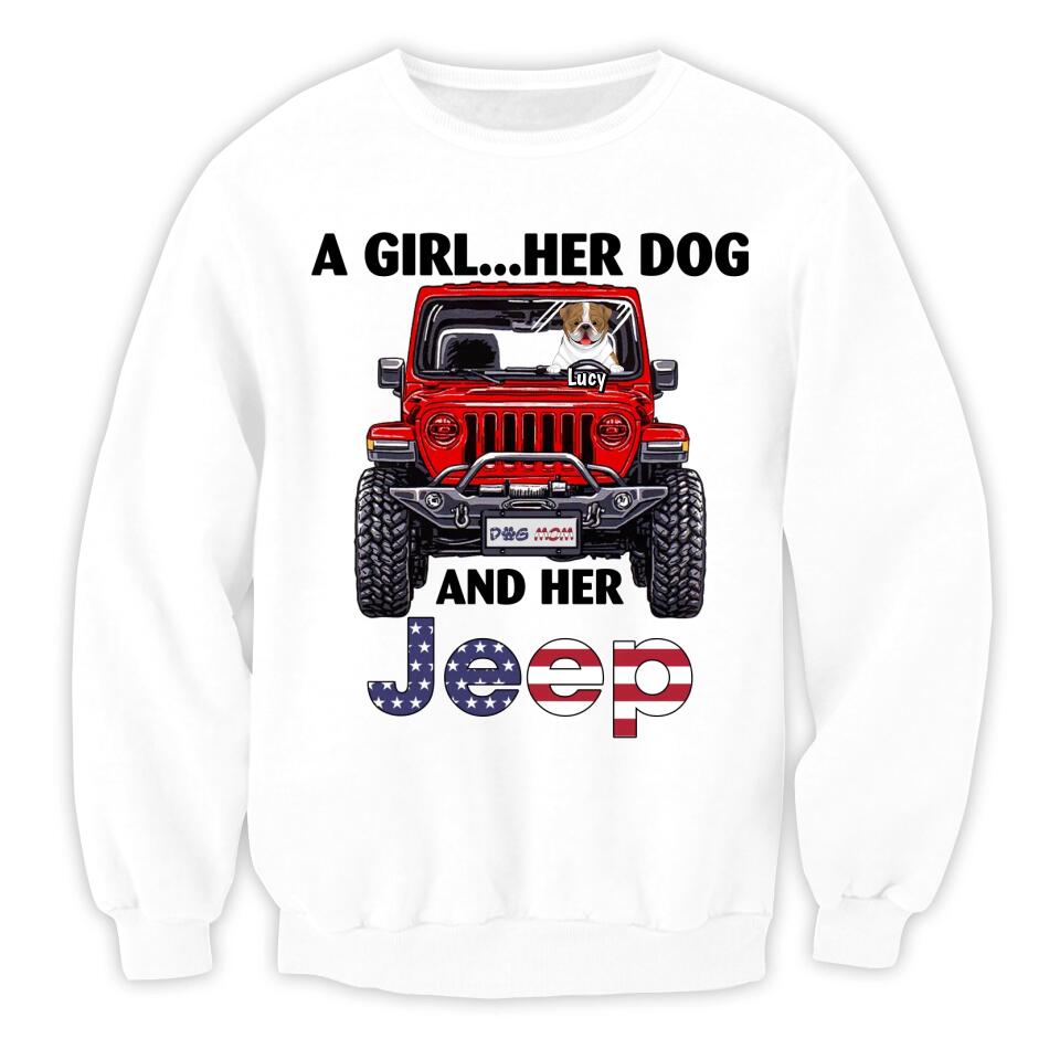A Girl Her Dog And Her Jeep - Personalized T-Shirt, Gift For Jeep Lover
