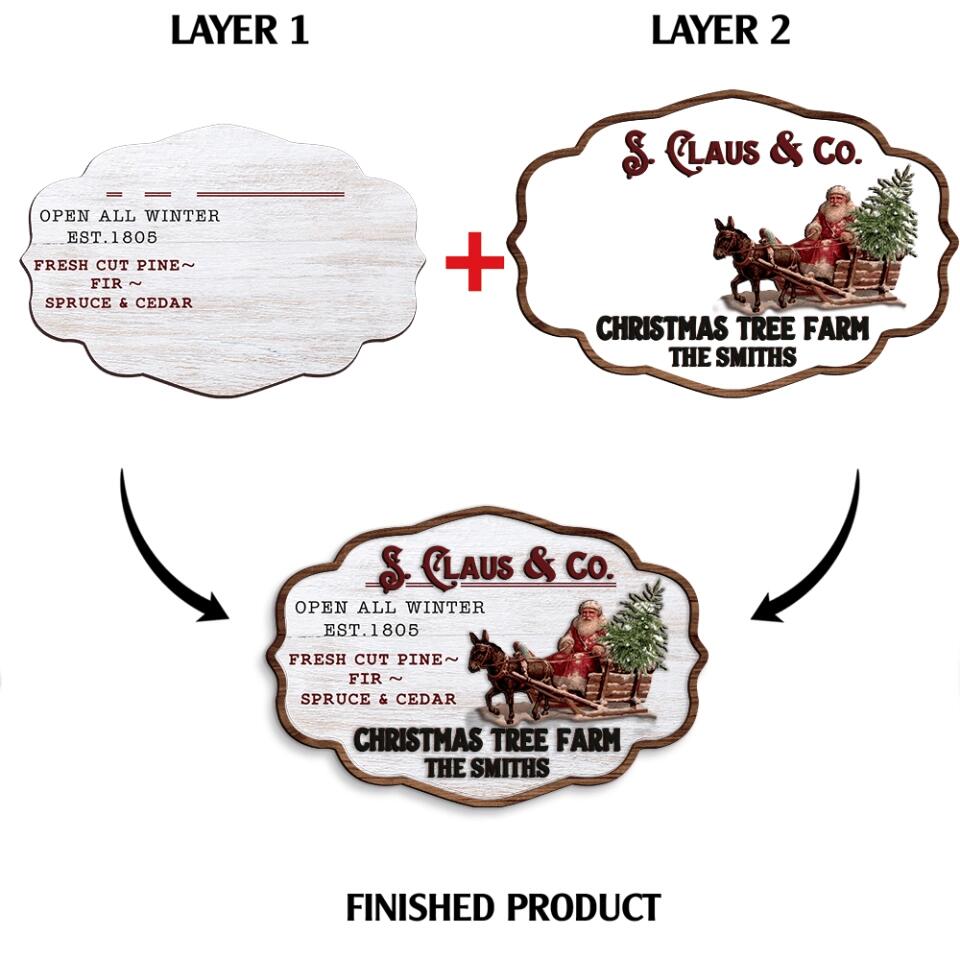 S. Claus Christmas Tree Farm - Personalized 2 Layer Sign, Christmas Decoration