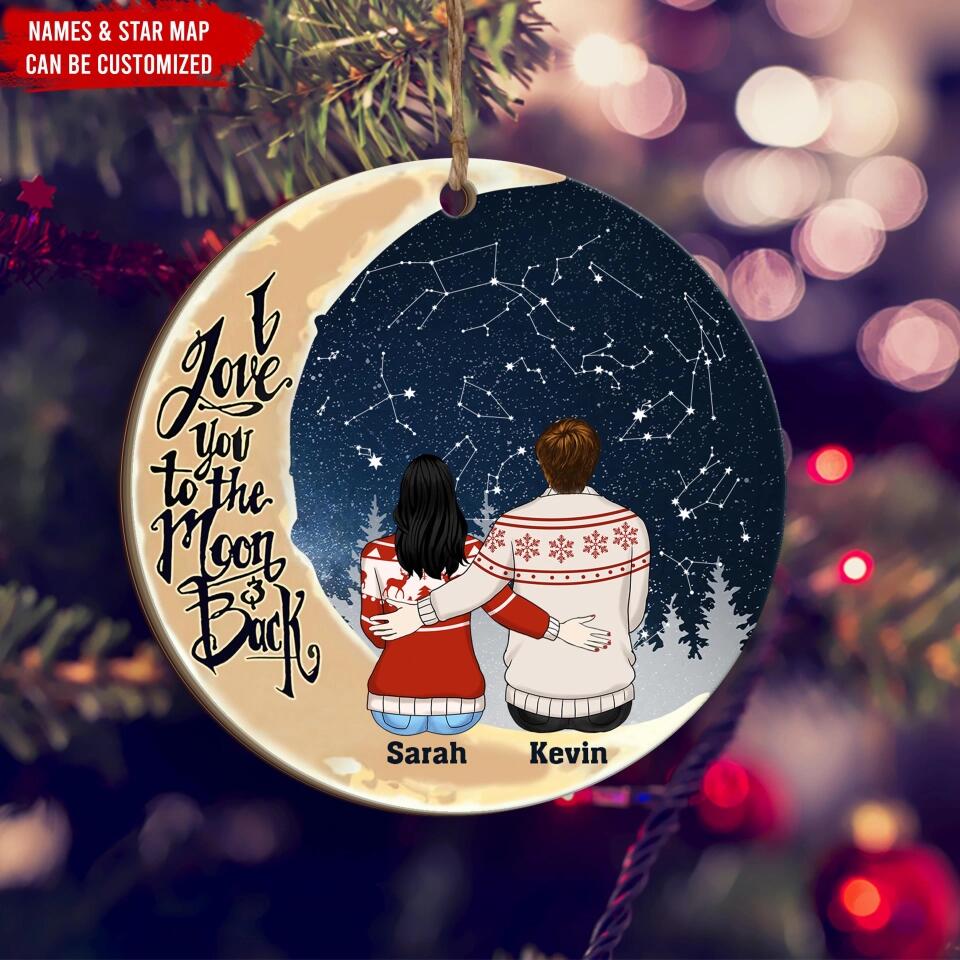 I Love You To The Moon And Back - Personalized Wooden Ornament