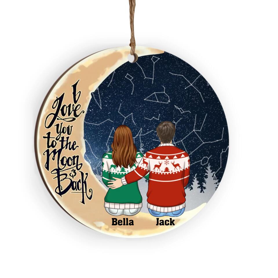 I Love You To The Moon And Back - Personalized Wooden Ornament