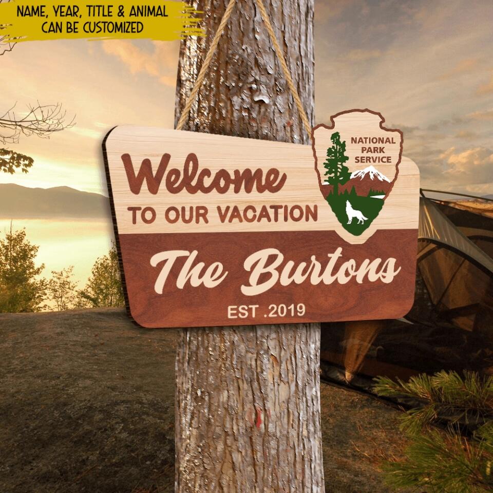 Welcome To Our Adventure - Personalized Door Sign 2 Layer, Camping Decoration