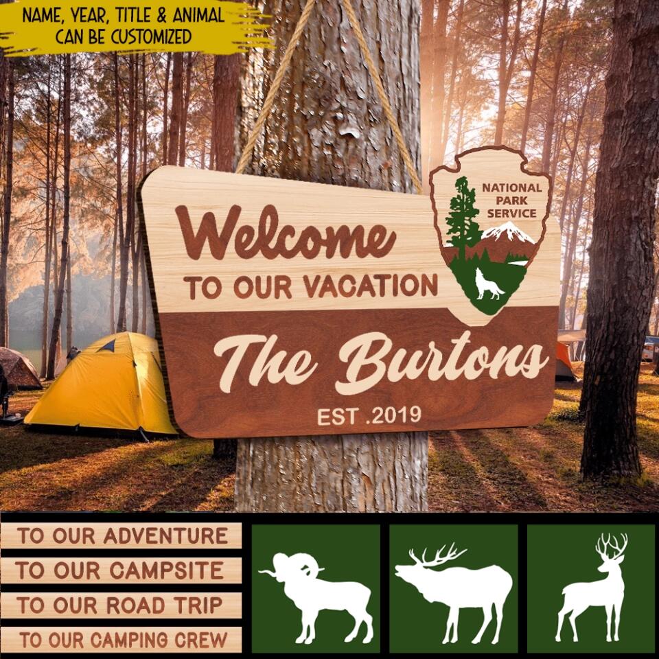 Welcome To Our Adventure - Personalized Door Sign 2 Layer, Camping Decoration