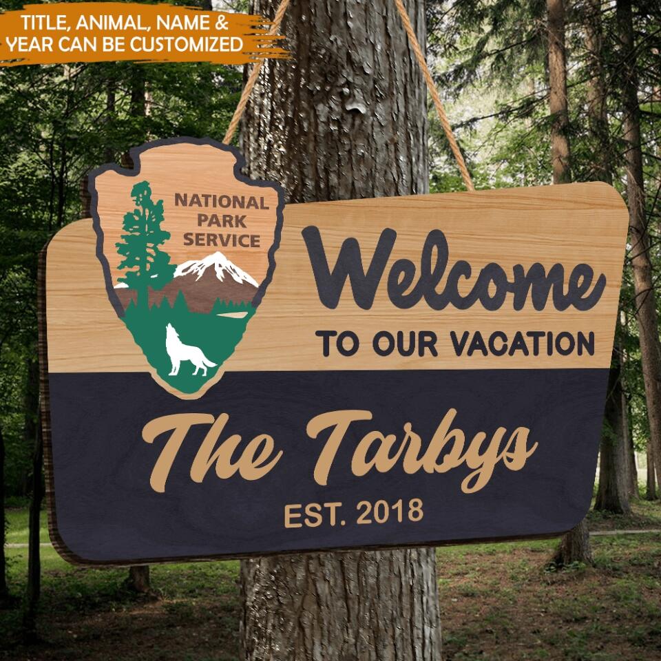 NPS Welcome To Our Adventure Wooden Sign - Personalized 2 Layer Wooden Door Sign
