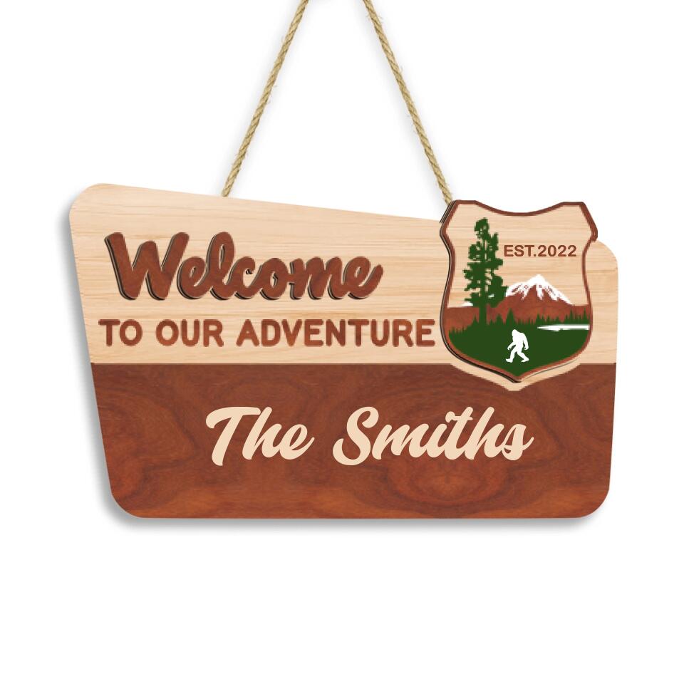 Welcome To Our Adventure - Personalized Wooden 2 Layer Sign, Gift For Camper