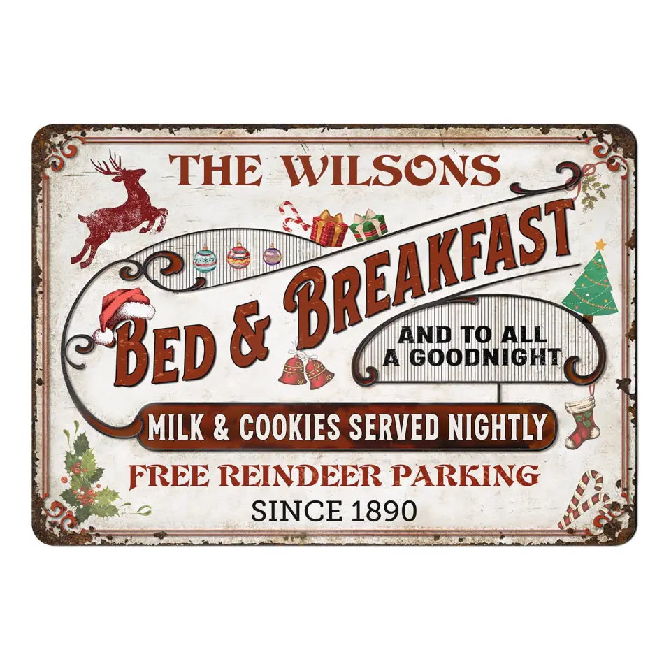 Bed & Breakfast And To All A GoodNight - Personalized Metal Sign