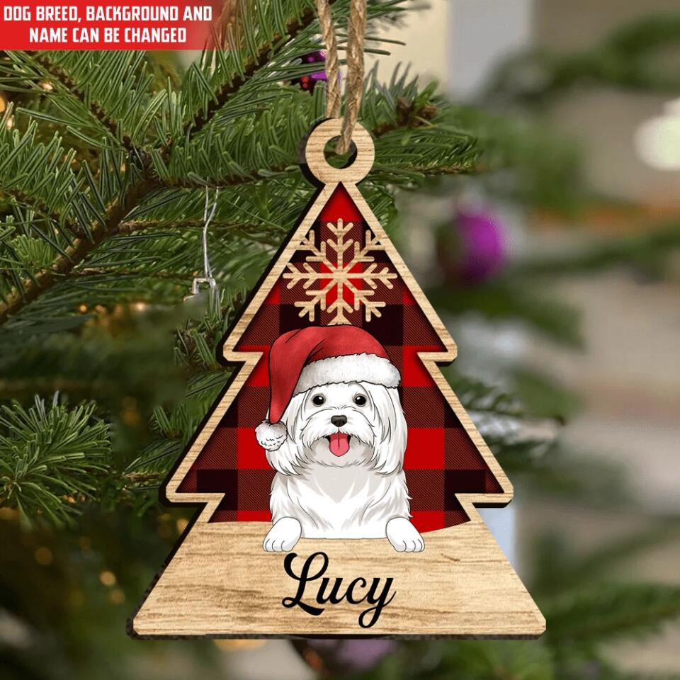 Christmas Tree Buffalo Plaid Dog - Personalzied Dog Ornament