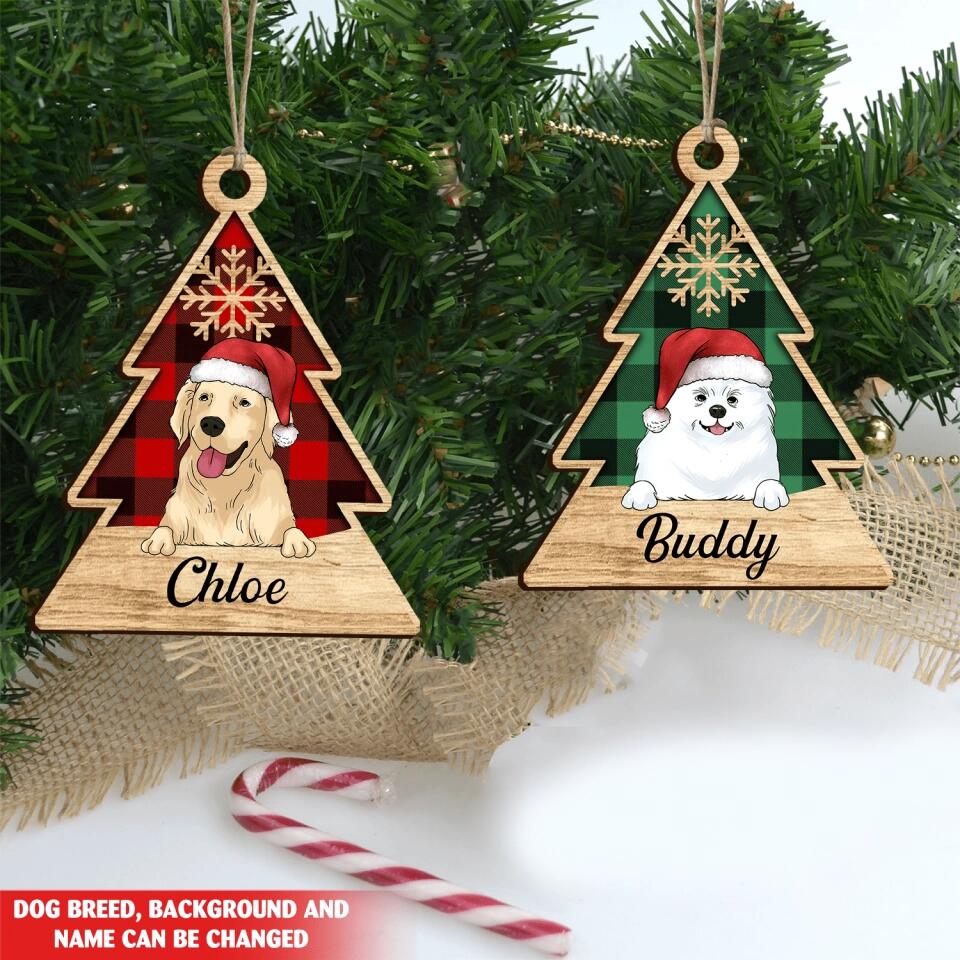 Christmas Tree Buffalo Plaid Dog - Personalzied Dog Ornament