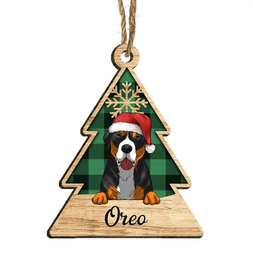 Christmas Tree Buffalo Plaid Dog - Personalzied Dog Ornament