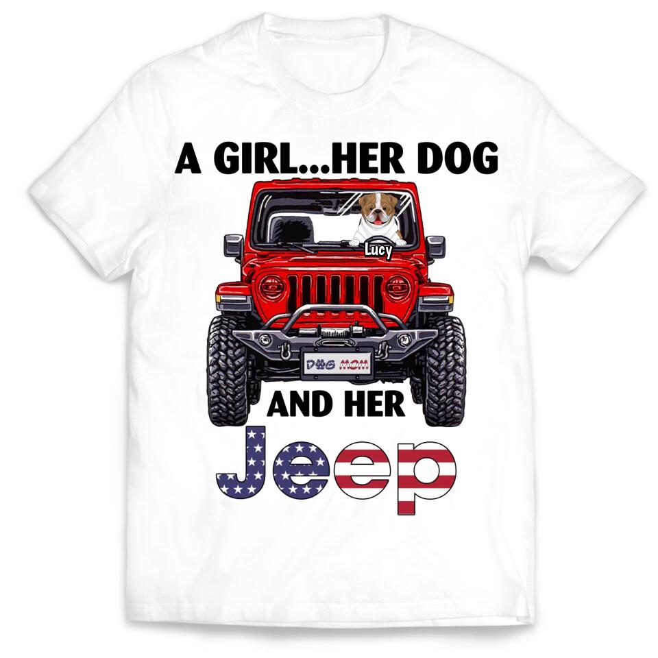 A Girl Her Dog And Her Jeep - Personalized T-Shirt, Gift For Jeep Lover